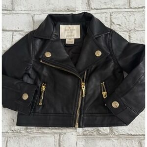 KATE SPADE toddler girl moto biker Faux Leather jacket sz 12 Month